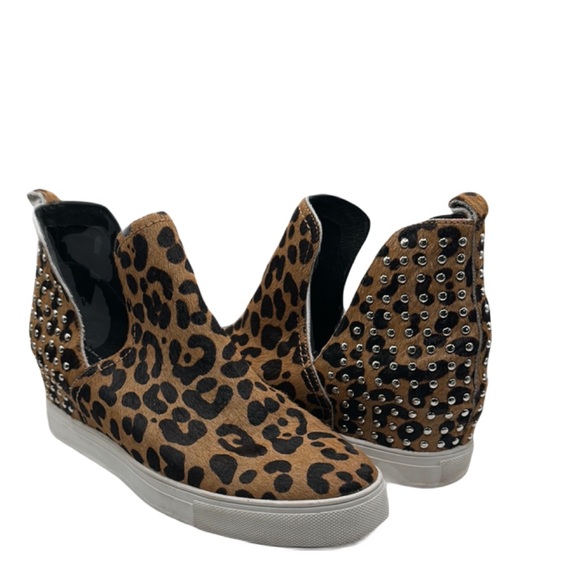 Steven By Steve Madden Shoes - Steve Madden Sz 10 Leopard Wedge Calf Hair Studded Brown Black High-Top